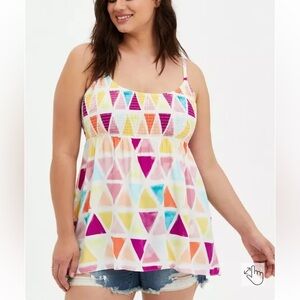 Torrid Babydoll Challis Smocked Cami - Colourful Geometric Print